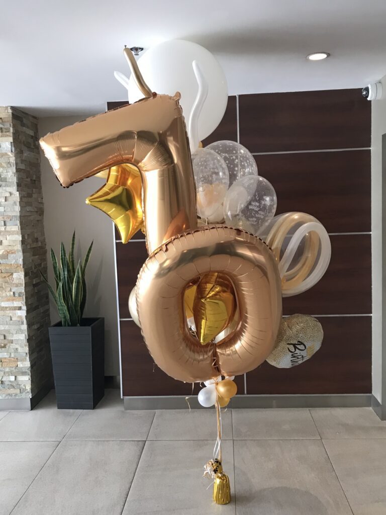 Balloon design for a 70th birthday. Event Balloons. Balloon Bouquet Big Number Mylar.